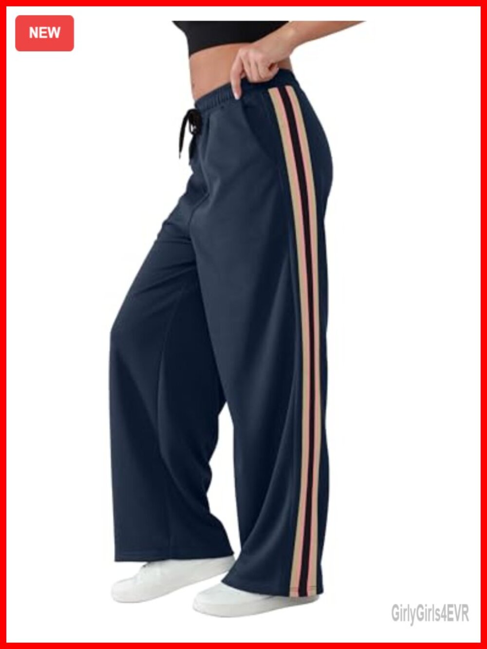 Wide Leg Striped Sweatpants High Waisted Drawstring Track Pants with Pockets